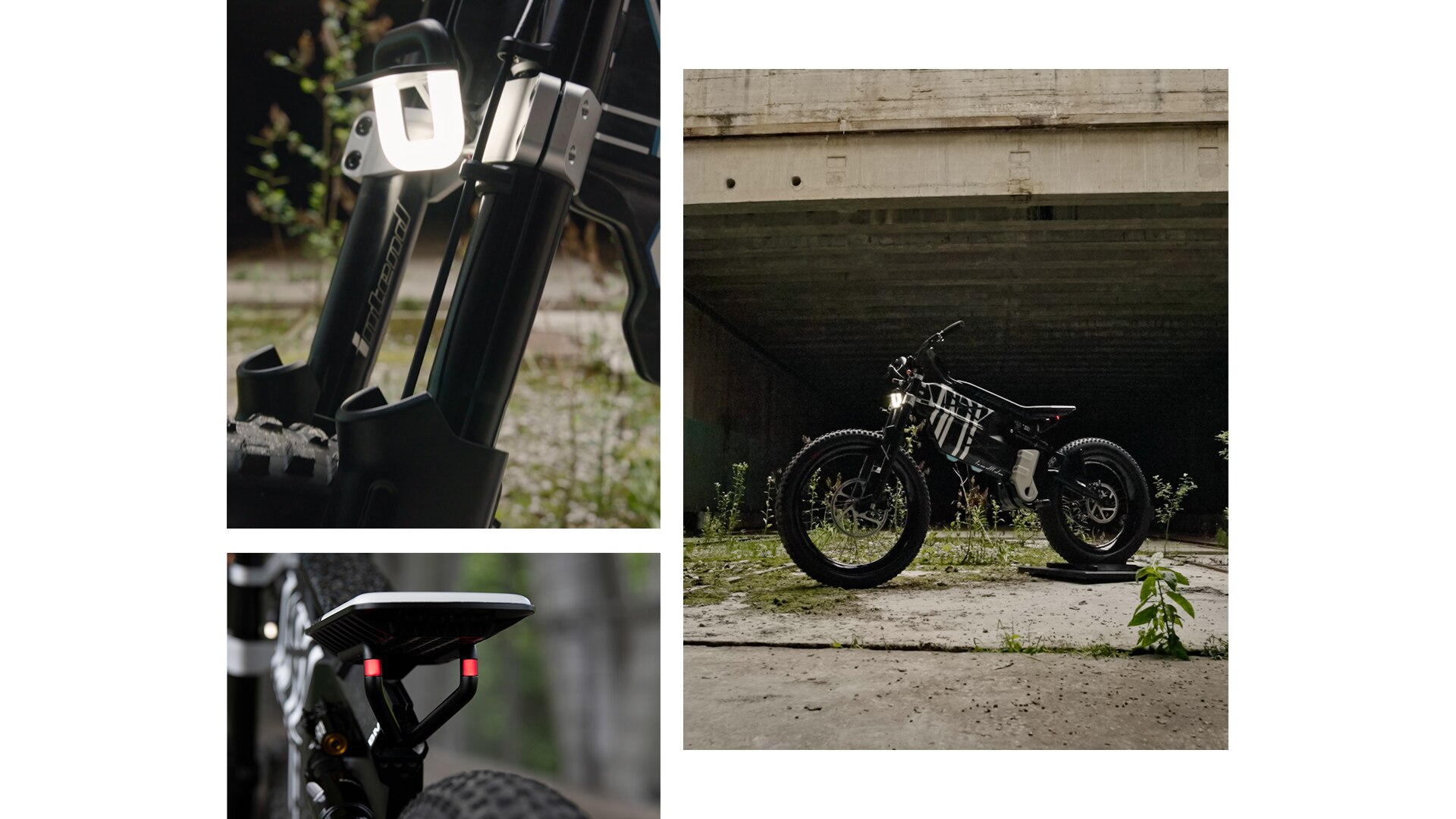 BMW Motorrad Vision AMBY stojí so svojím výnimočným vzhľadom a mohutnými kolesami v opustenom areáli továrne.