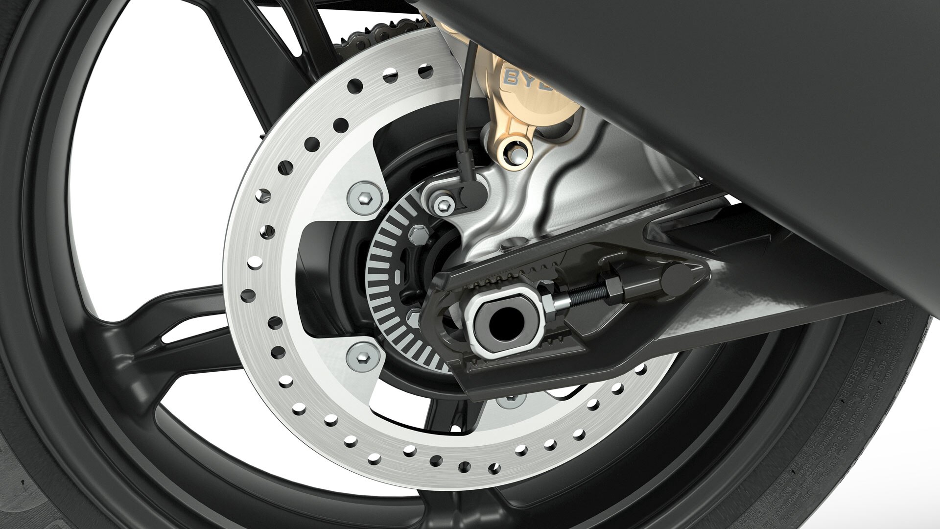 Vidíme detail čiernych ráfikov modelu G 310 GS.