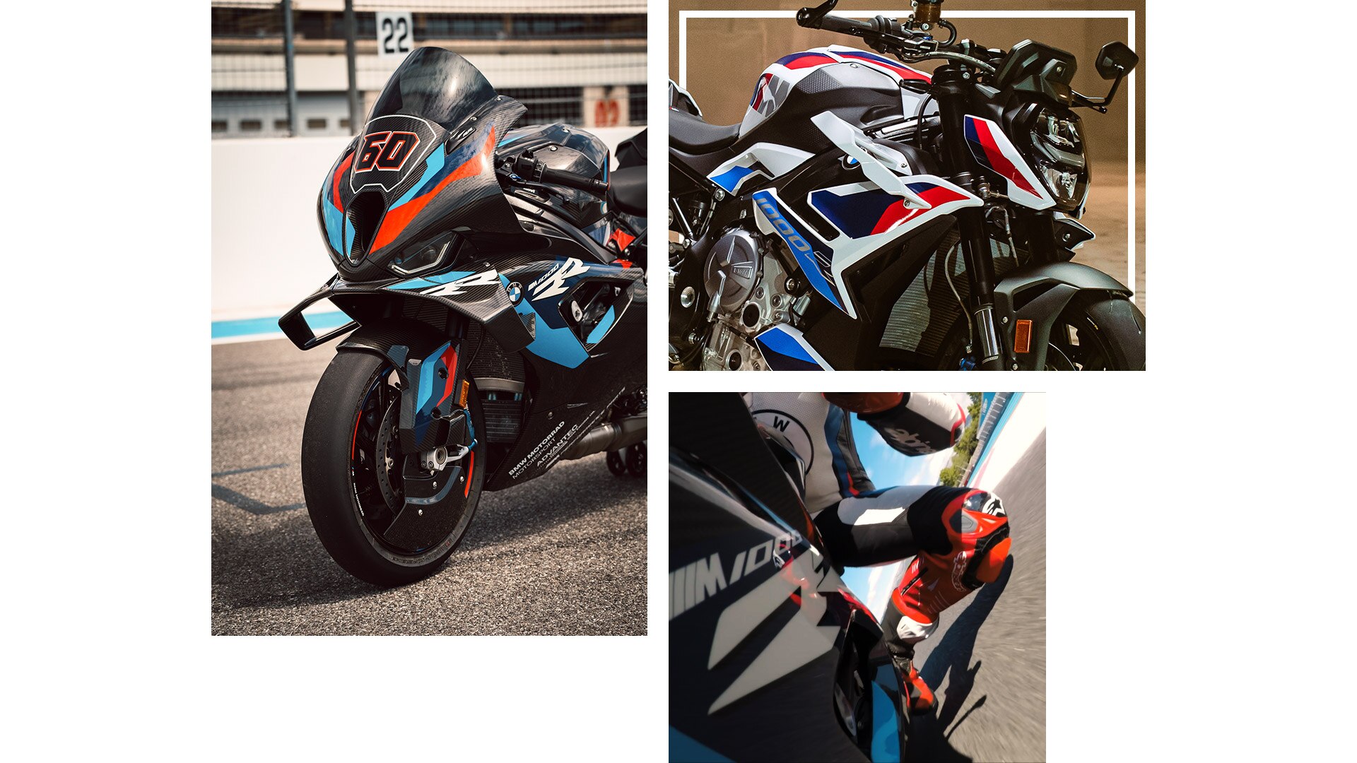 Koláž z záberov jazdy M 1000 RR a M 1000 R.