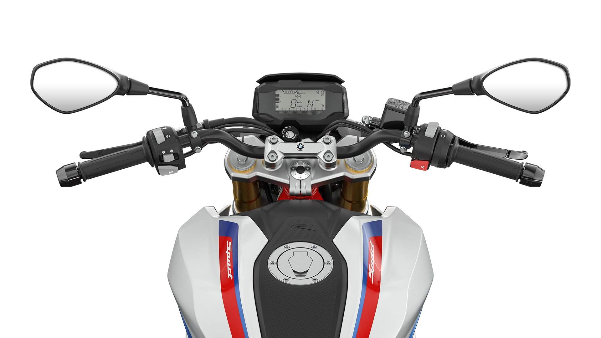 Vidíme riadidlá a ovládacie prvky modelu G 310 R.