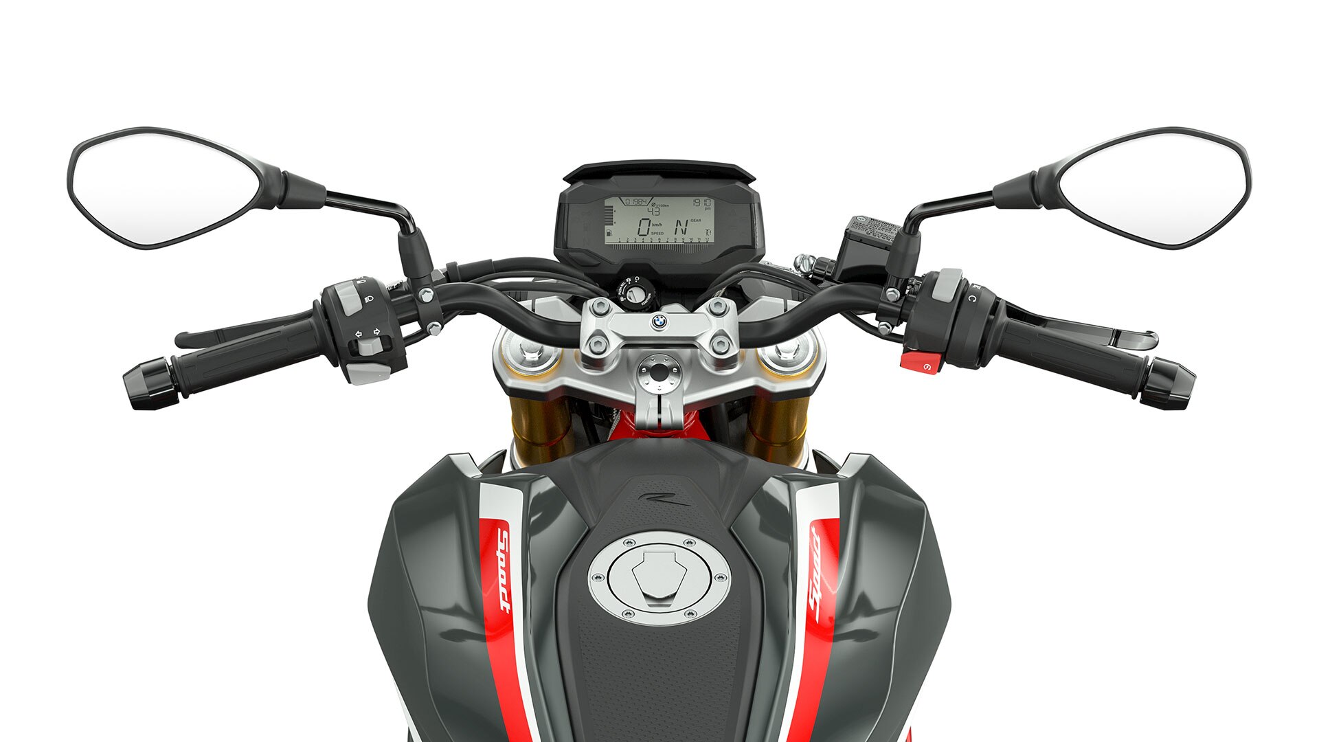Vidíme riadidlá a ovládacie prvky modelu G 310 R.